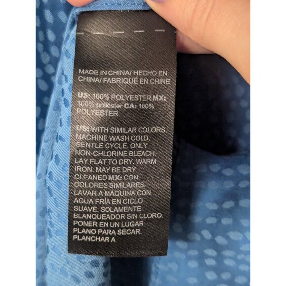 Blue Dot Button Ruffle High Neck Keyhole Blouse Ruffle Cuffs Smocked WHBM XXSP - Picture 6 of 6